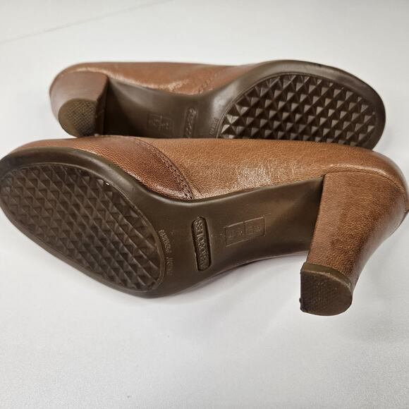 AEROSOLES Camel Brown Leather Peep Toe Pumps Mules HEELS 6 M Workbench - Picture 6 of 10